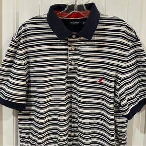 Nautica Men's Blue and White Striped Polo Shirt XL